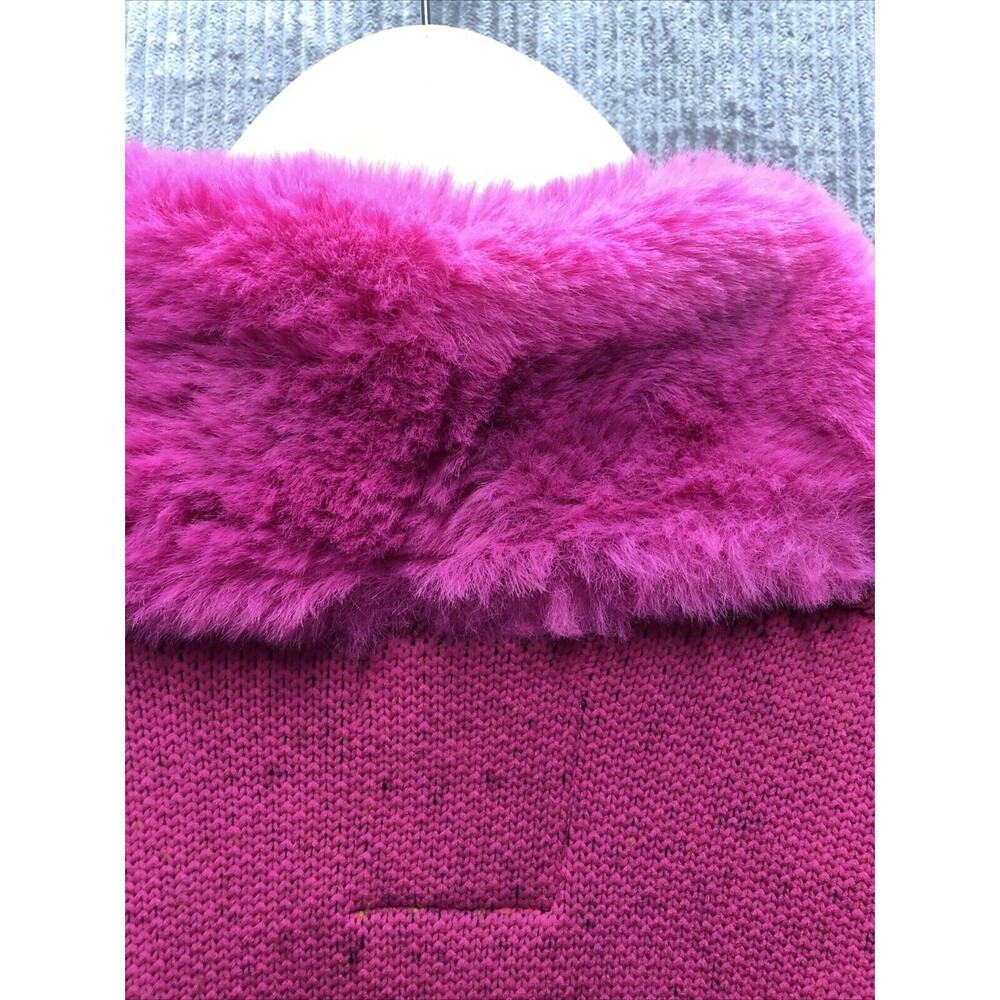 Vertigo Cardigan Sweater Size M Faux Fur Collar Pink Bright Pockets - Picture 14 of 16